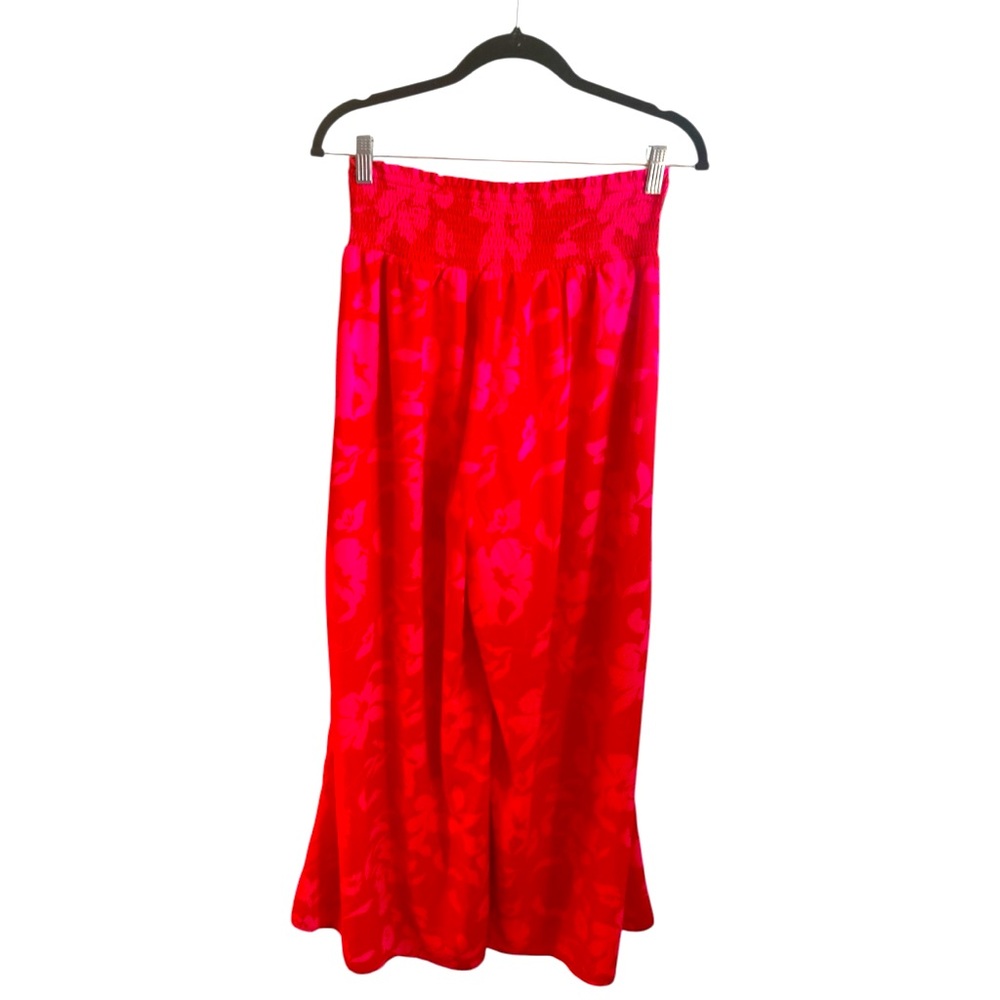 Staccato Wide Leg Pants Size Large Cherry Red Floral Pattern Elastic Waistband - Picture 4 of 11